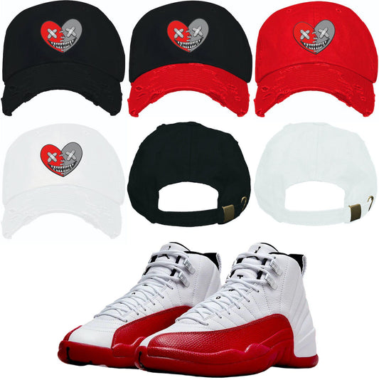 Cherry 12s Dad Hat - Jordan 12 Cherry Hats - Red Heart