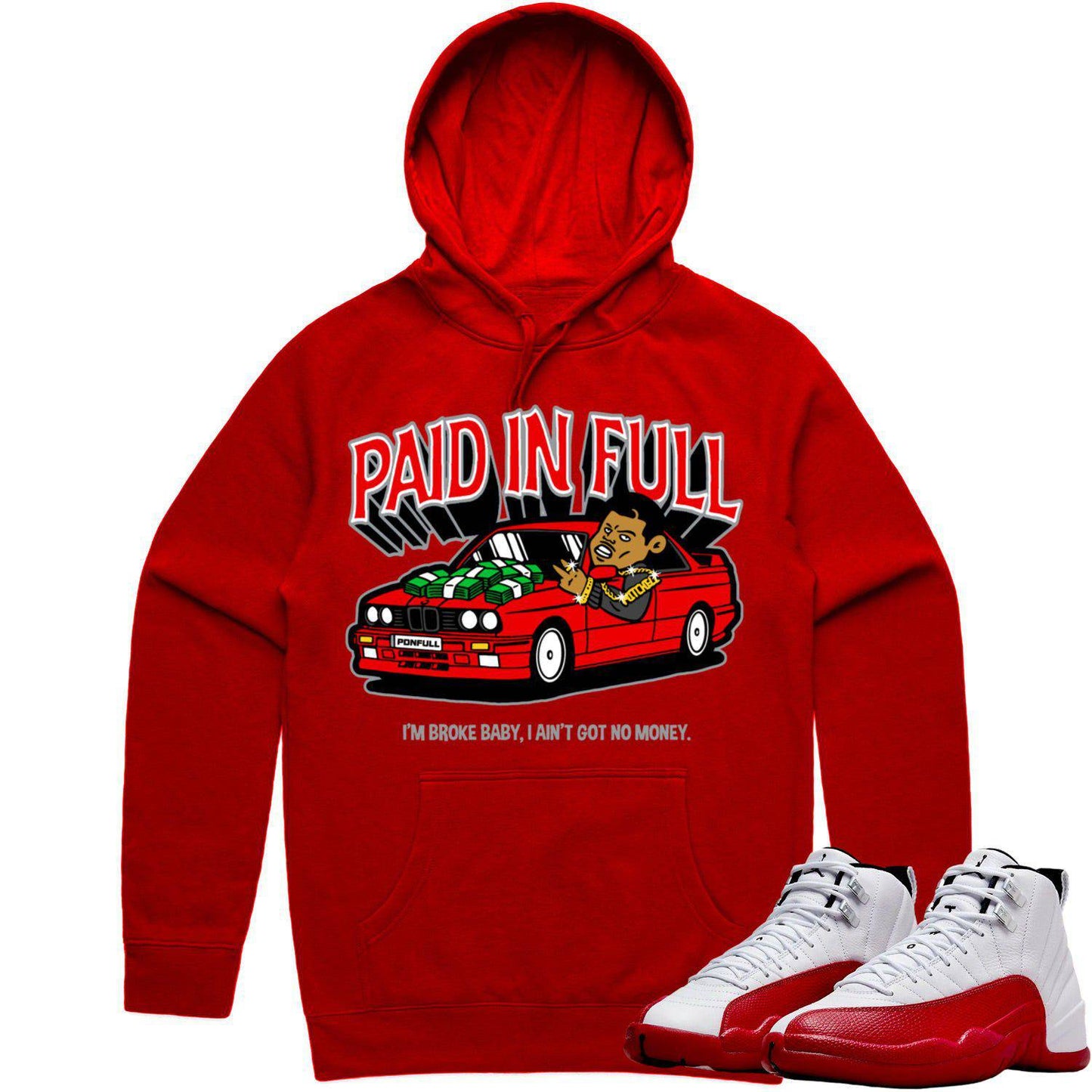 Cherry 12s Hoodie - Jordan Retro 12 Cherry Hoodie - Red Paid