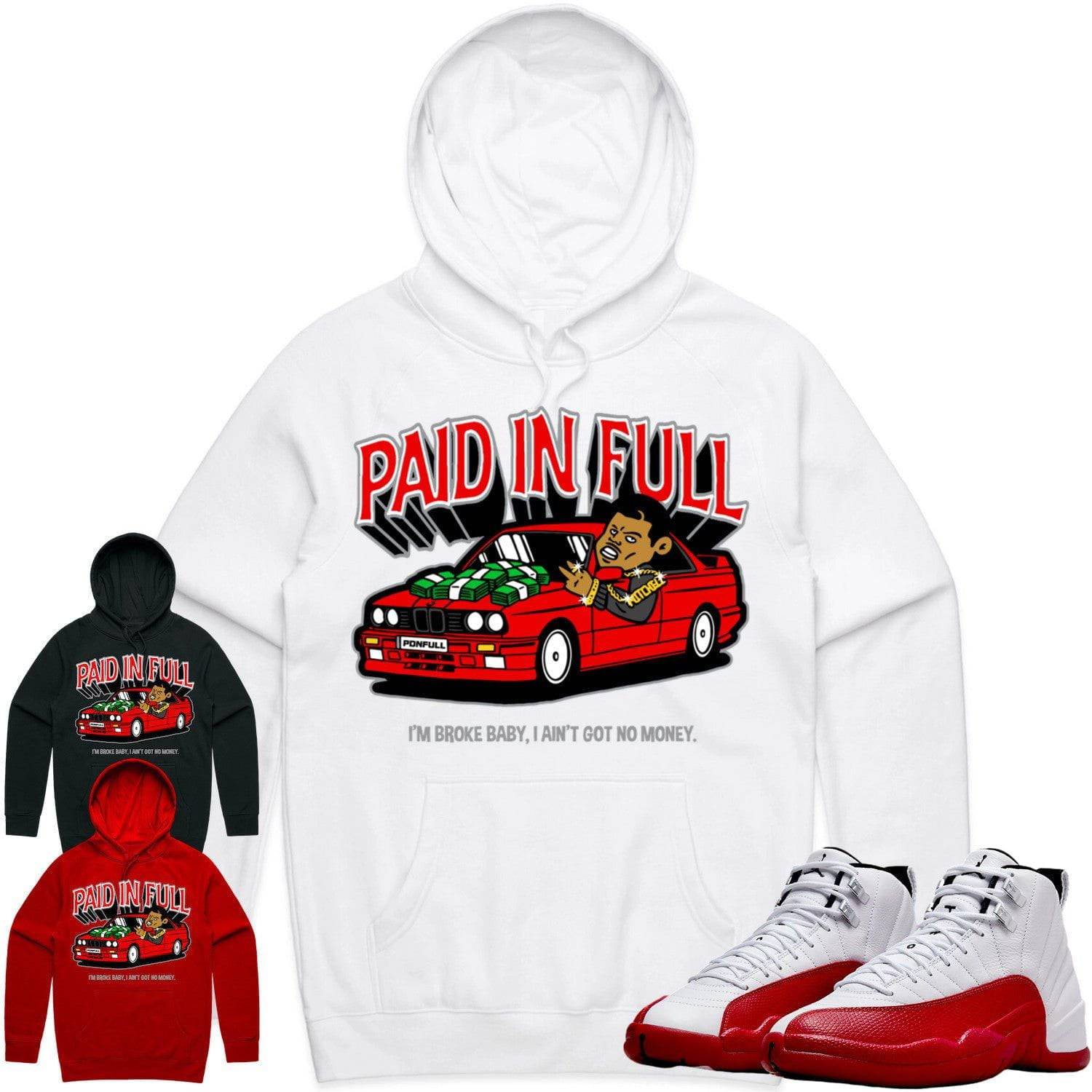 Cherry 12s Hoodie - Jordan Retro 12 Cherry Hoodie - Red Paid