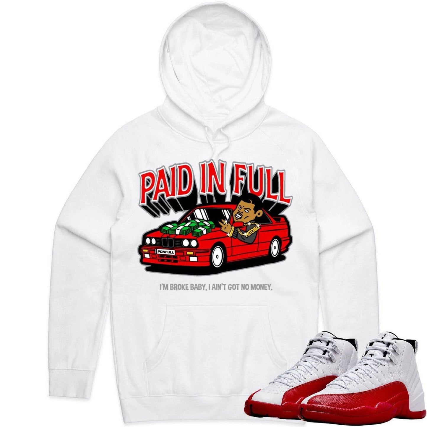 Cherry 12s Hoodie - Jordan Retro 12 Cherry Hoodie - Red Paid