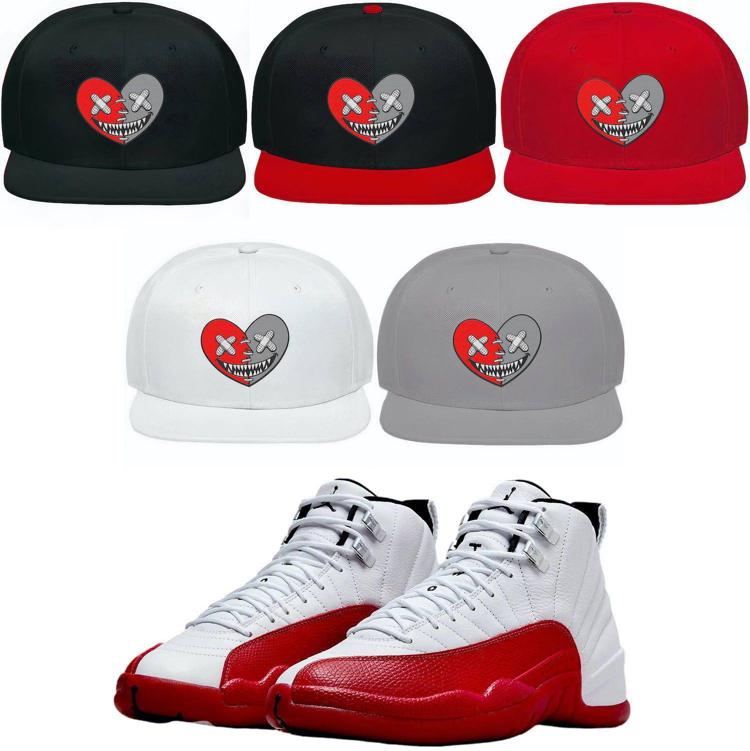 Cherry 12s Snapback Hat - Jordan 12 Cherry Hats - Heart