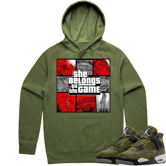 Craft Olive 4s Hoodie - Jordan Retro 4 Olive Shirts - Red Game