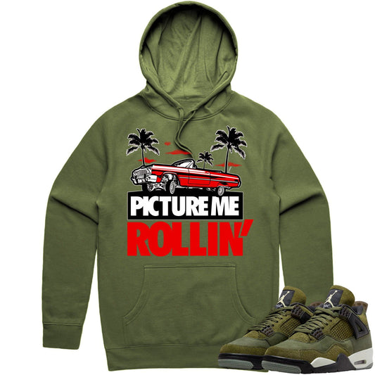 Craft Olive 4s Hoodie - Jordan Retro 4 Olive Shirts - Red Picture