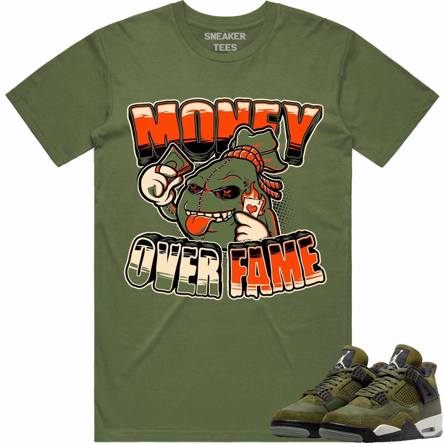 Craft Olive 4s Shirt - Jordan Retro 4 Olive Shirt - Celadon Money Fame