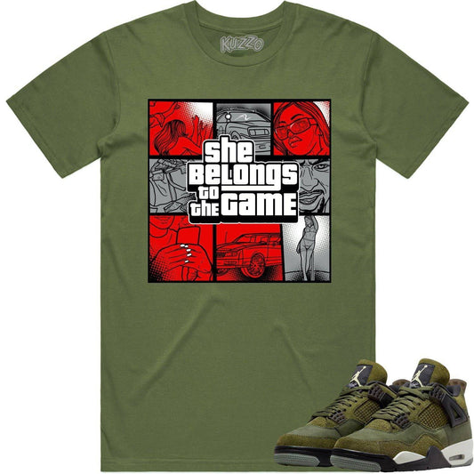 Craft Olive 4s Shirt - Jordan Retro 4 Olive Shirt - Red Game