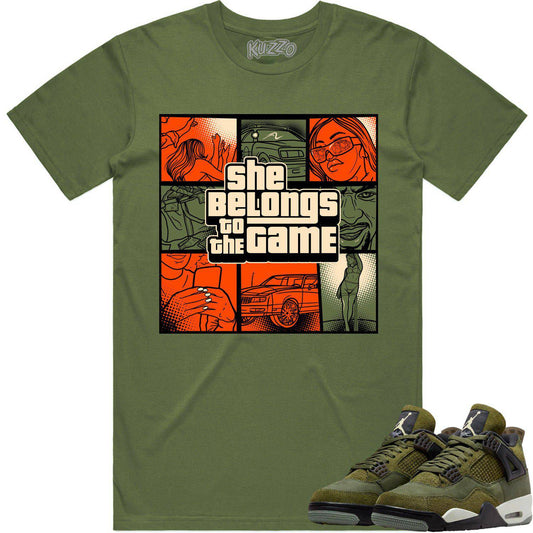 Craft Olive 4s Shirt - Jordan Retro 4 Olive Shirts - Celadon Game