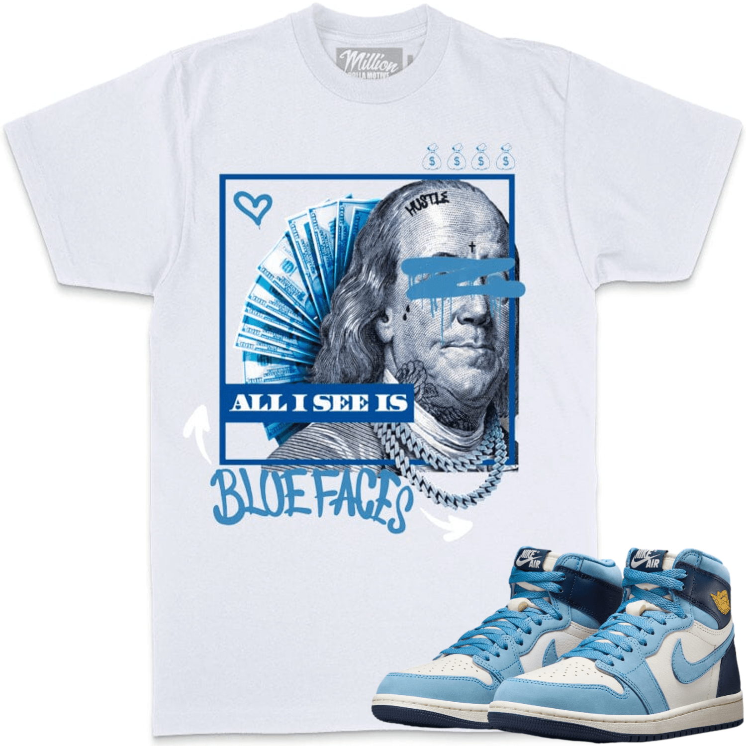 First in Flight 1s Shirts - Jordan 1 Sneaker Tees - Blue Face