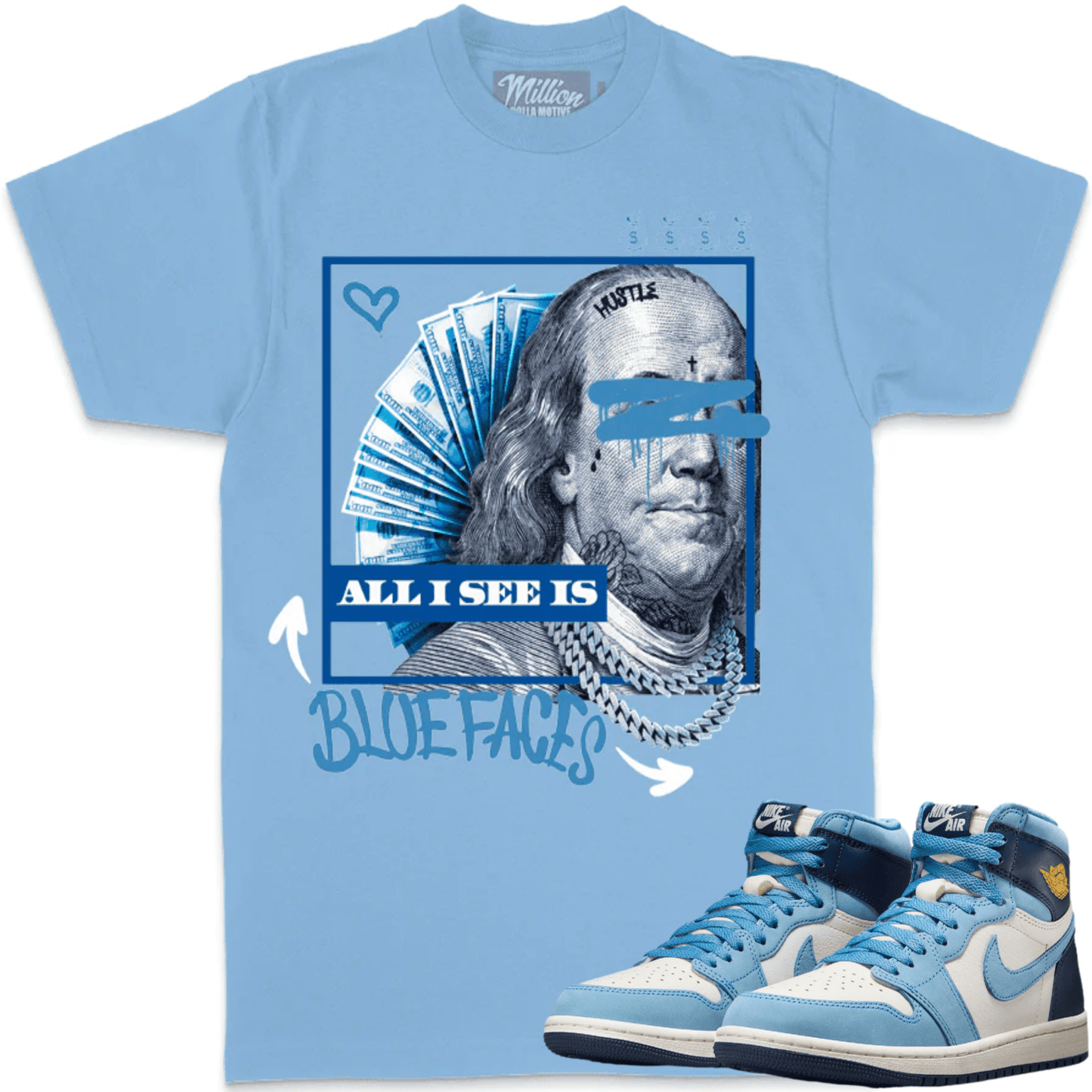 First in Flight 1s Shirts - Jordan 1 Sneaker Tees - Blue Faces