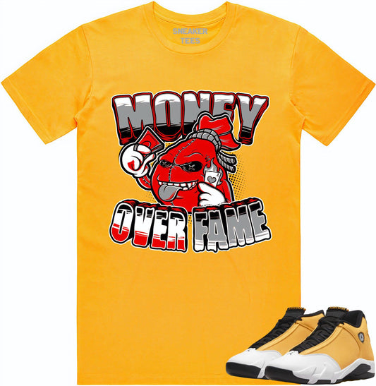 Ginger Gold 14s Shirt - Jordan Retro 14 Sneaker Tees - Money over Fame