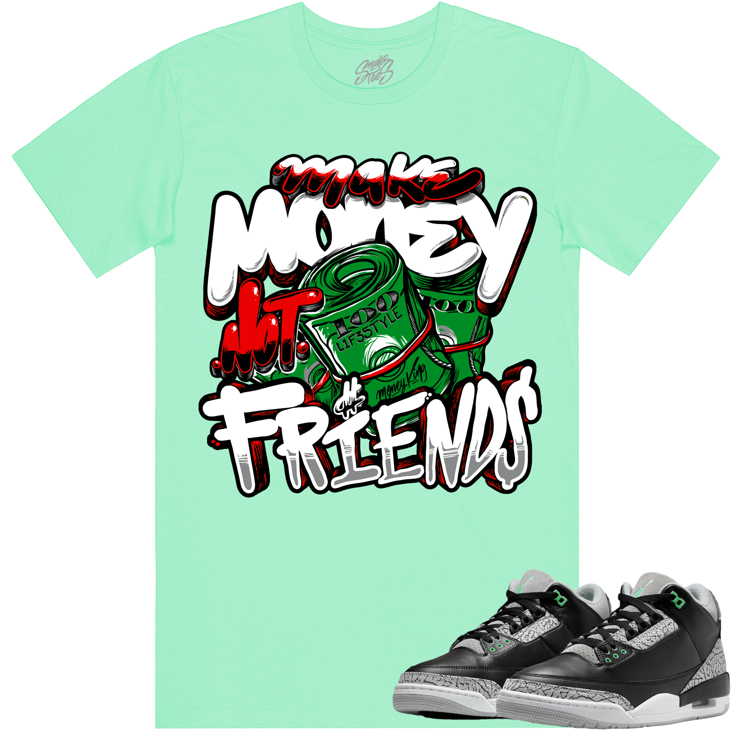 Green Glow 3s Shirts - Jordan Retro 3 Green Glow Shirts - Make Money