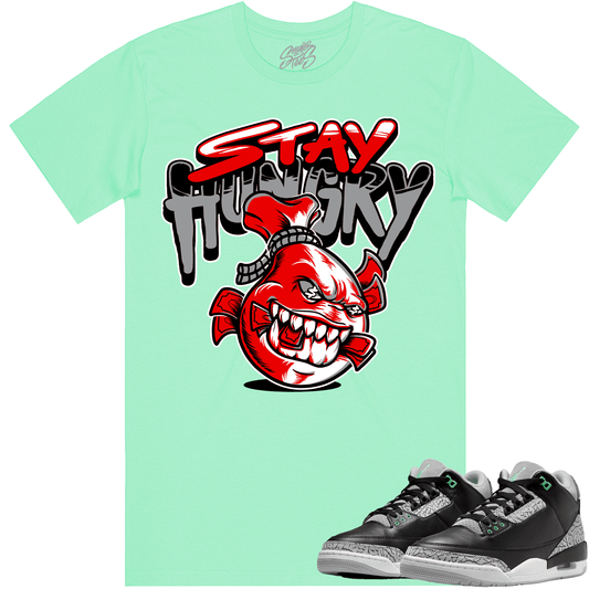 Green Glow 3s Shirts - Jordan Retro 3 Green Glow Shirts - Red Hungry