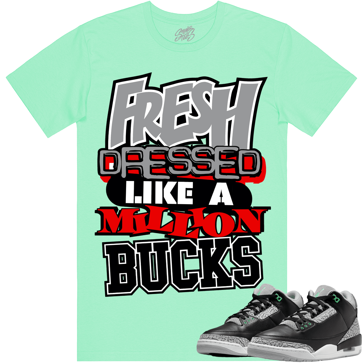 Green Glow 3s Shirts - Jordan Retro 3 Green Glow Shirts - Red Million Bucks