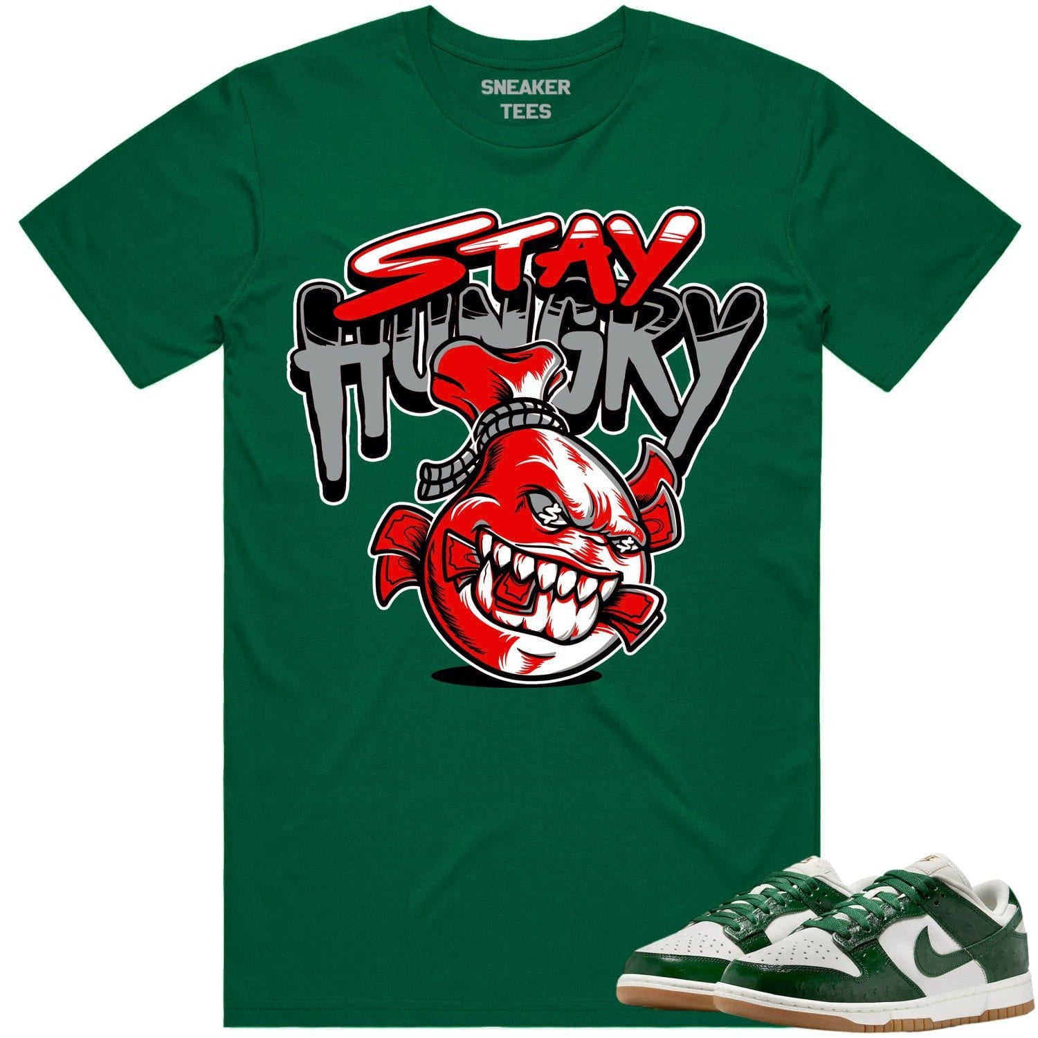 Green Ostrich Dunks Shirt - Dunks Sneaker Tees - Red Stay Hungry