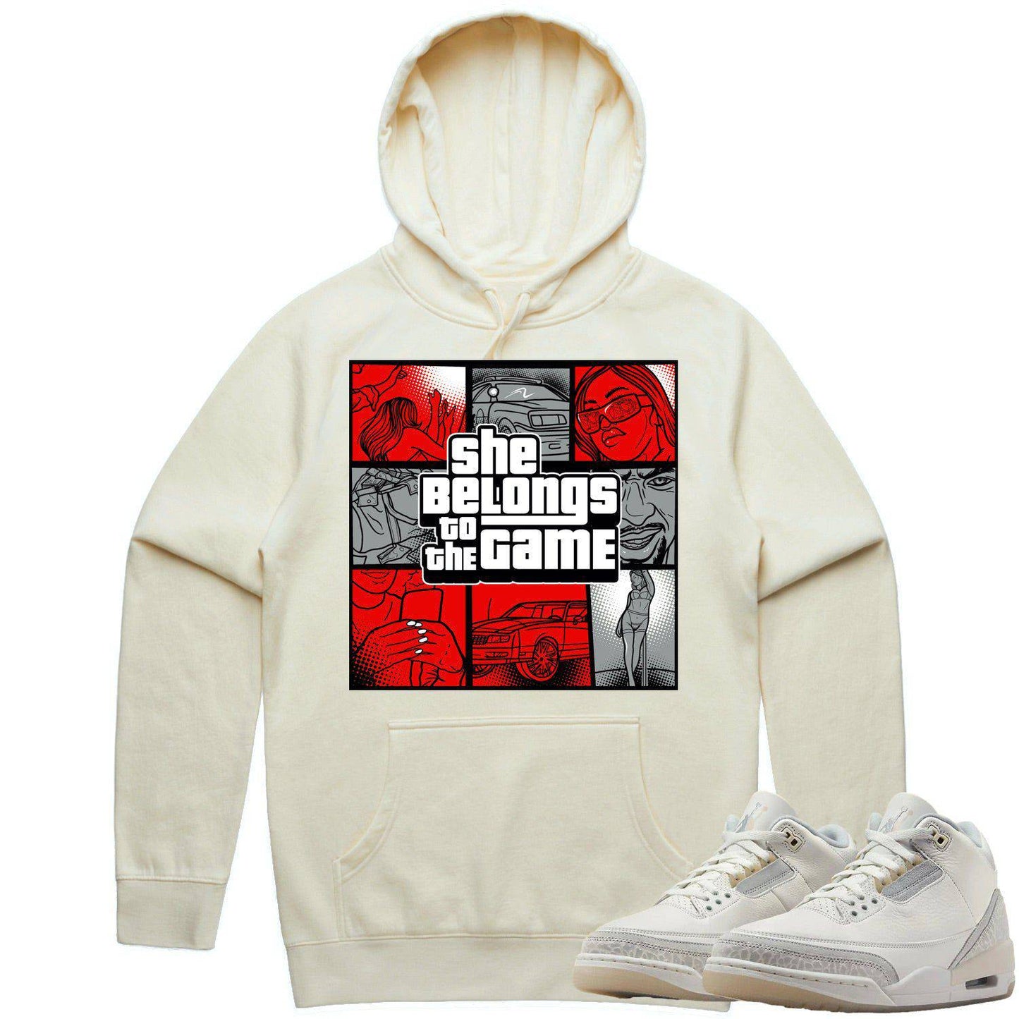 Ivory 3s Hoodie - Jordan 3 Craft Ivory Hoodie - Red Game