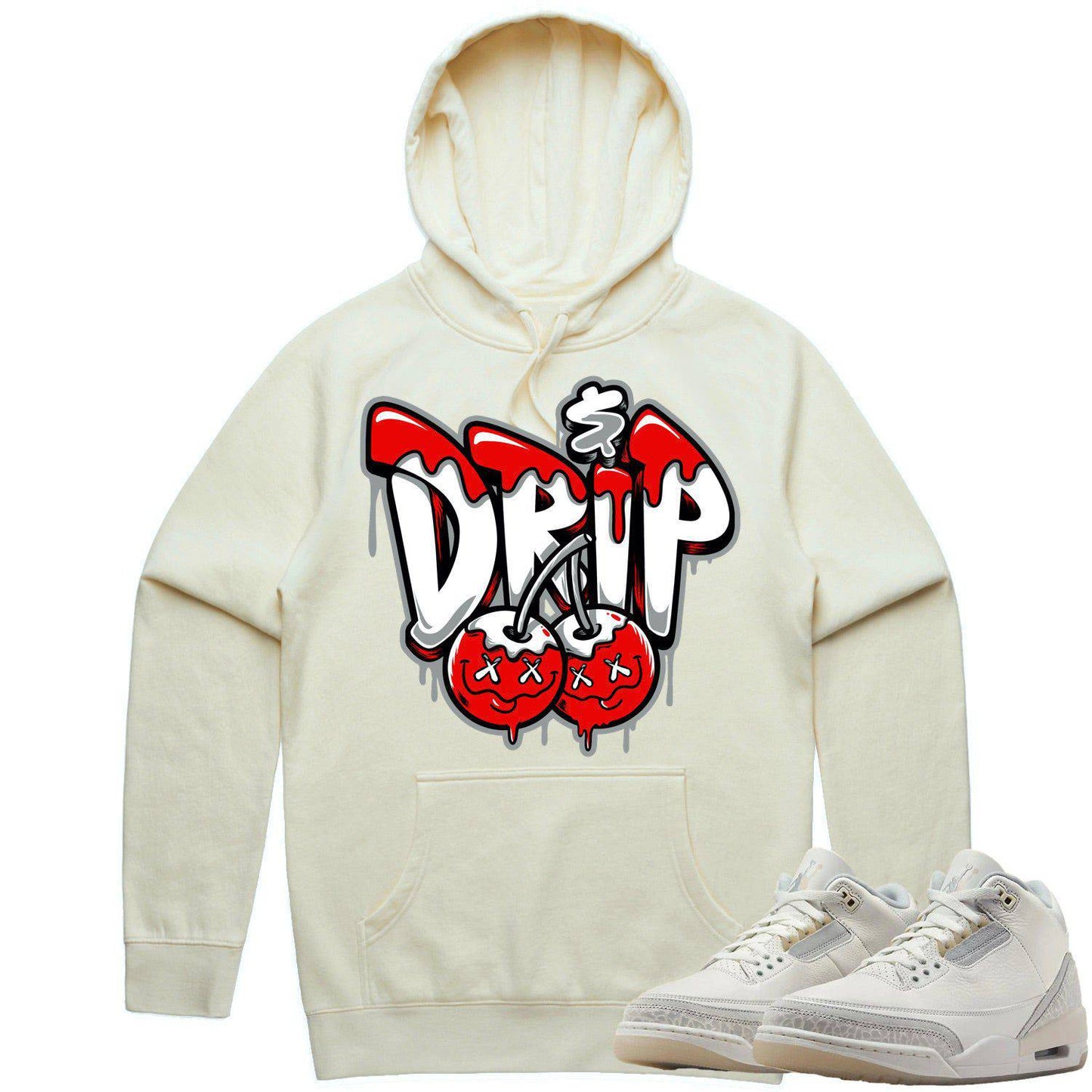 Ivory 3s Hoodie - Jordan 3 Craft Ivory Hoodie - Red Money Drip