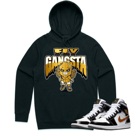 Jordan 1 Mid Patent Black Metallic Gold Hoodie - Fly Gangsta