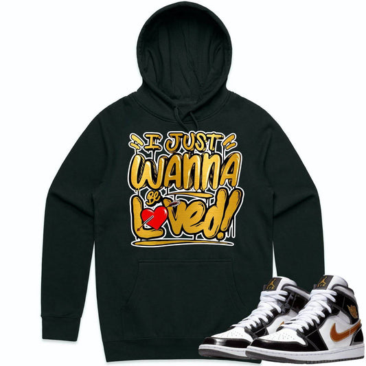 Jordan 1 Mid Patent Black Metallic Gold Hoodie - Loved