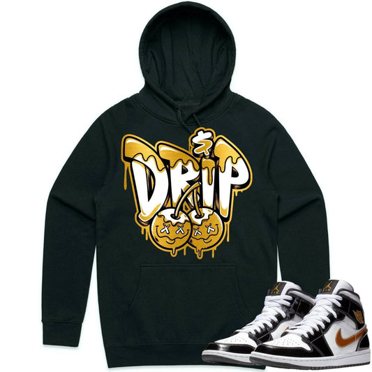 Jordan 1 Mid Patent Black Metallic Gold Hoodie - Money Drip