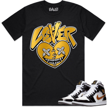 Jordan 1 Mid Patent Black Metallic Gold Shirts - Lover Loser Baws