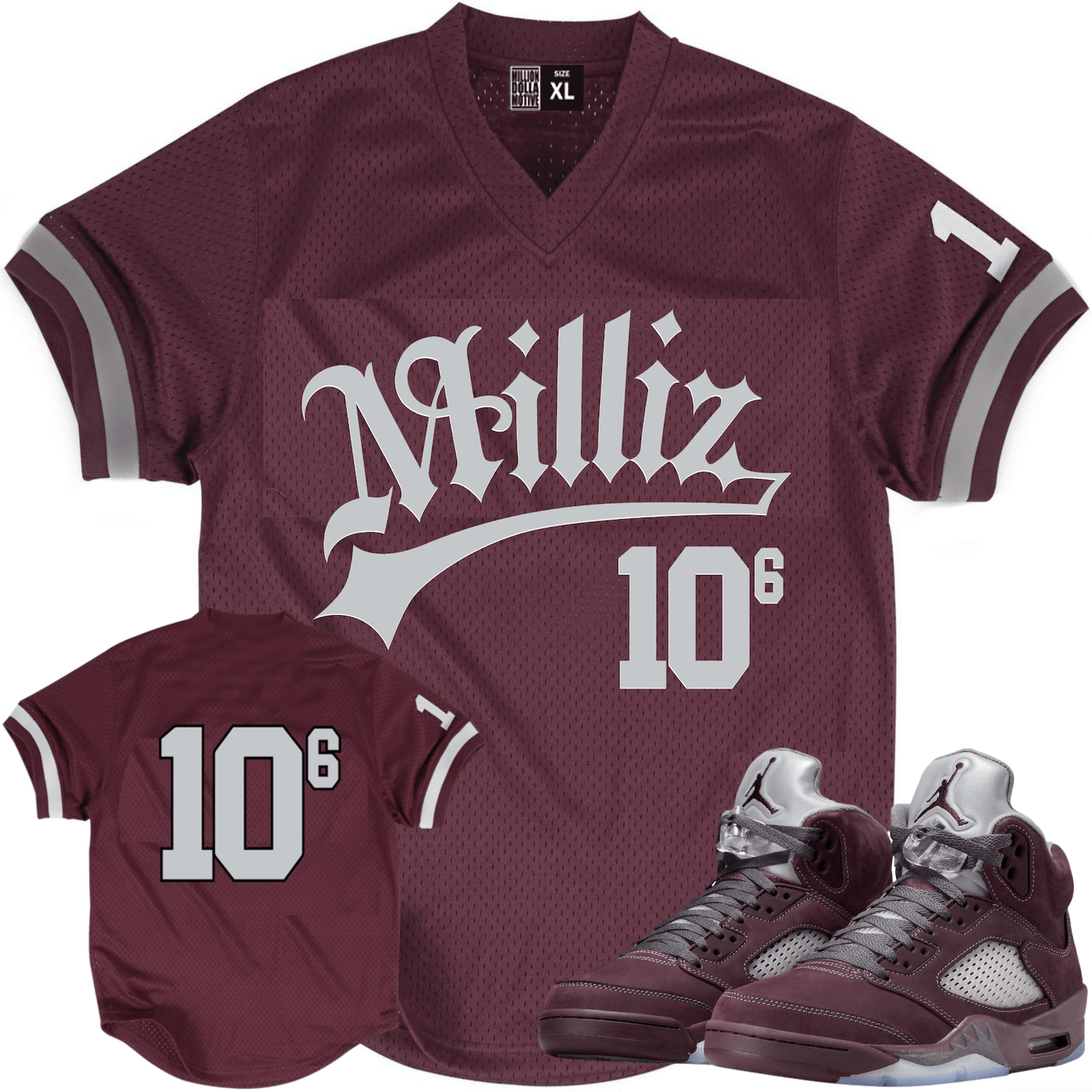 Jordan 5 Burgundy 5s Baseball Jersey - Milliz