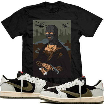 Jordan Retro 1 Low Travis Scott Olive 1s Sneaker Tees Shirt