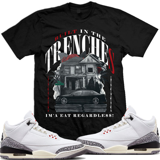 Jordan White Cement Reimagined 3s : Black Shirt to Match : Trenches