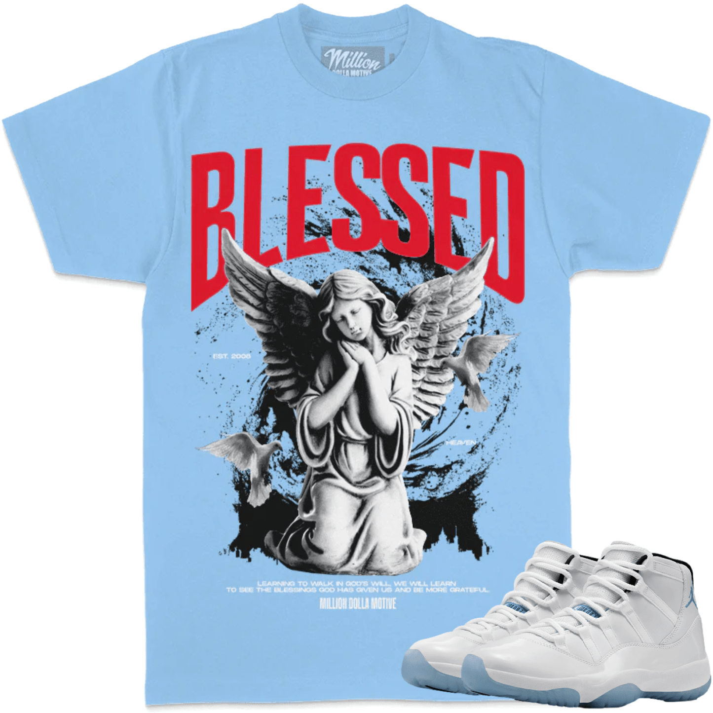 Legend Blue 11s Shirts - Columbia 11s Low Sneaker Tees - Blessed Angel