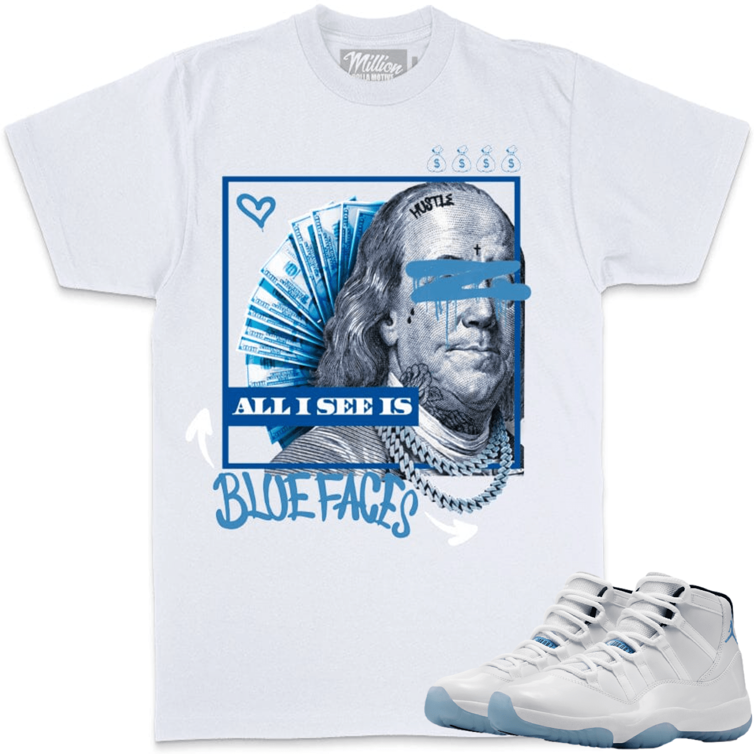 Legend Blue 11s Shirts - Columbia 11s Low Sneaker Tees - Blue Faces