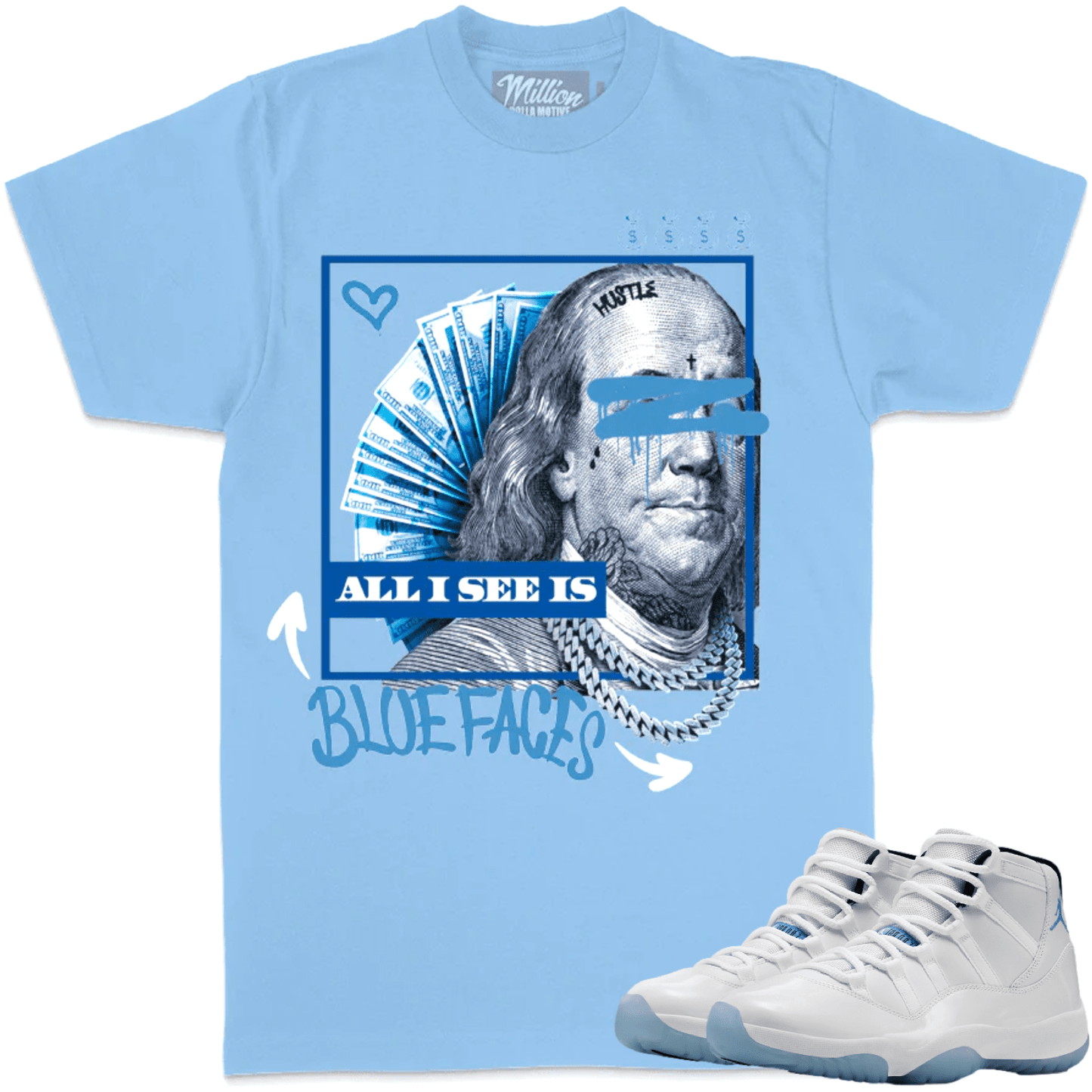 Legend Blue 11s Shirts - Columbia 11s Low Sneaker Tees - Blue Faces