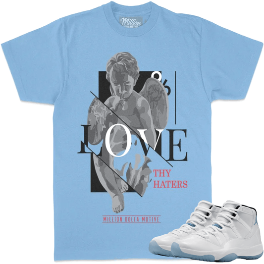 Legend Blue 11s Shirts - Columbia 11s Low Sneaker Tees - Love Haters