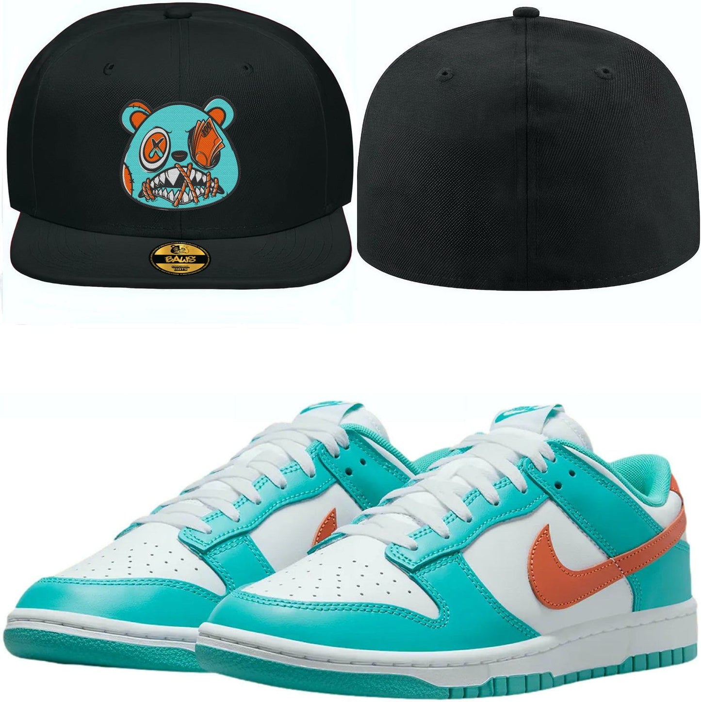 Miami Dolphin Dunks Fitted Hats - Miami Money Talks Baws