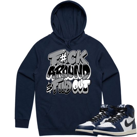 Midnight Navy 1s Hoodie to Match - Jordan 1 Sneaker Tees - F#ck