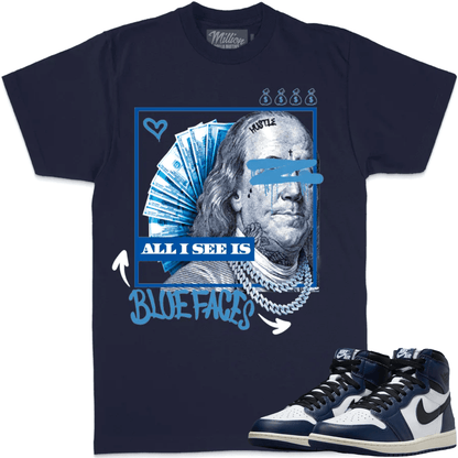 Midnight Navy 1s Shirt to Match - Sneaker Tees - Blue Faces