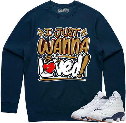 Midnight Navy Gym 13s Sweater - Jordan 13 Crewnecks - Wheat Loved