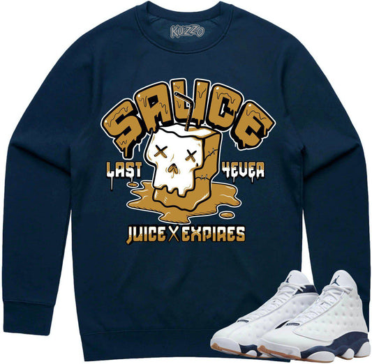 Midnight Navy Gym 13s Sweater - Jordan 13 Crewnecks - Wheat Sauce