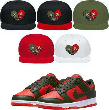 Mystic Red Cargo Dunks Snapback Hats - Olive Heart Baws