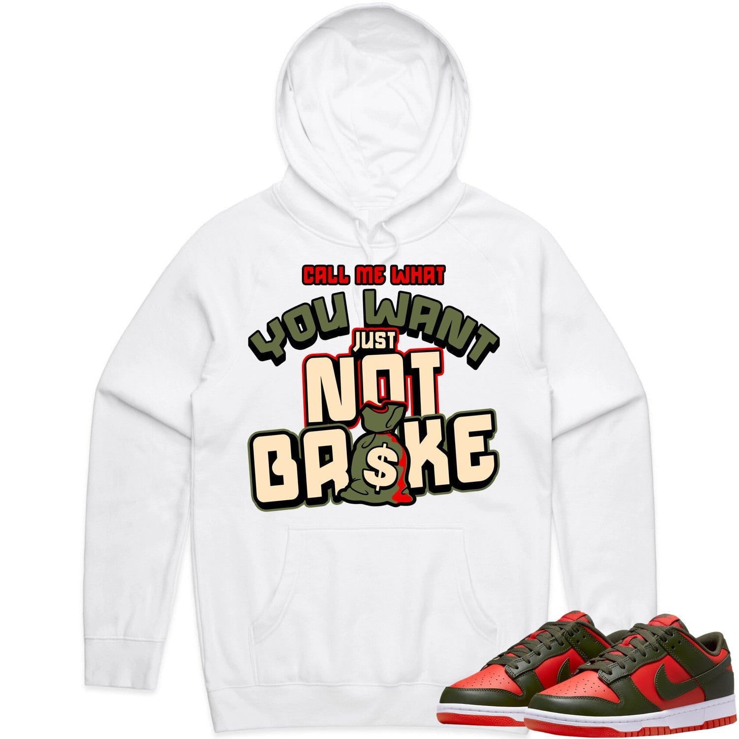 Mystic Red Dunks Hoodie - Olive Red Dunks Shirts - Olive Not Broke
