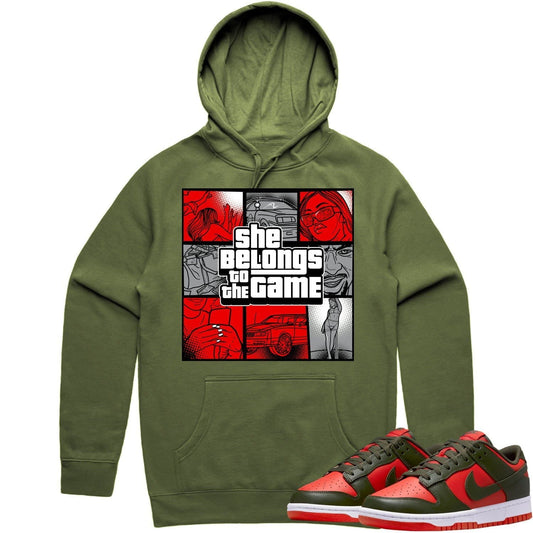 Mystic Red Dunks Hoodie - Olive Red Dunks Shirts - Red Game