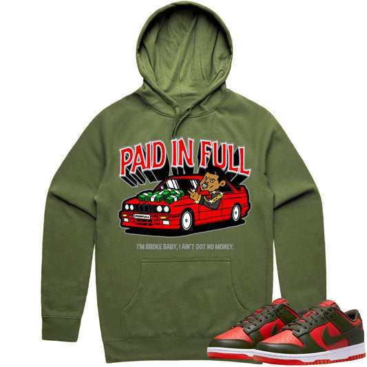 Mystic Red Dunks Hoodie - Olive Red Dunks Shirts - Red Paid