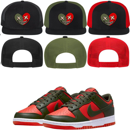 Mystic Red Dunks Snapback Trucker Hats - Olive Heart Baws