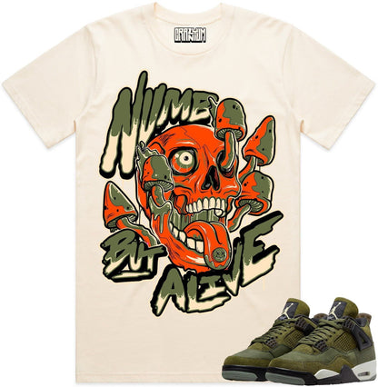 Olive 4s Shirts - Jordan Retro 4 Sneaker Tees - Celadon Numb Alive