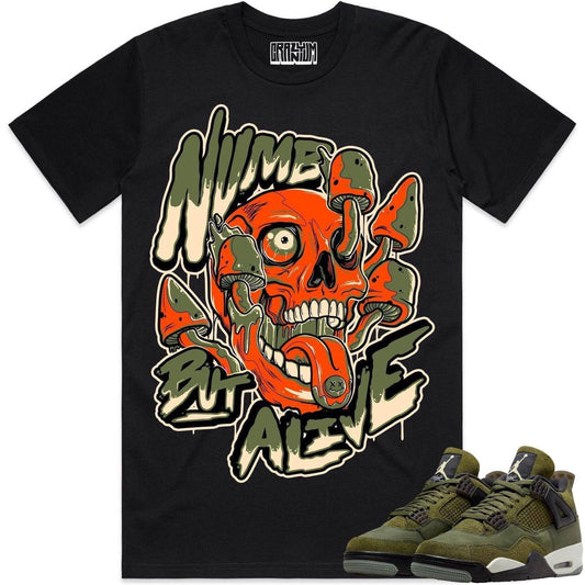 Olive 4s Shirts - Jordan Retro 4 Sneaker Tees - Celadon Numb Alive