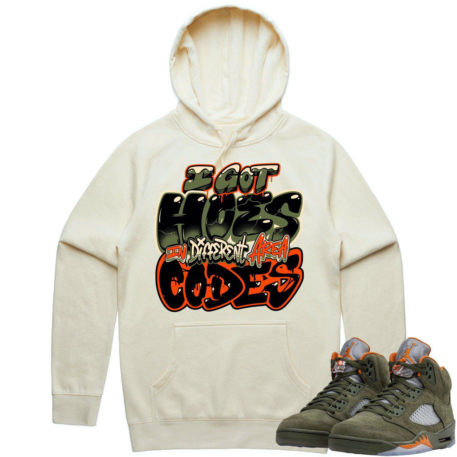 Olive 5s Hoodie - ordan Retro 5 Olive Hoodies - Celadon Area Codes