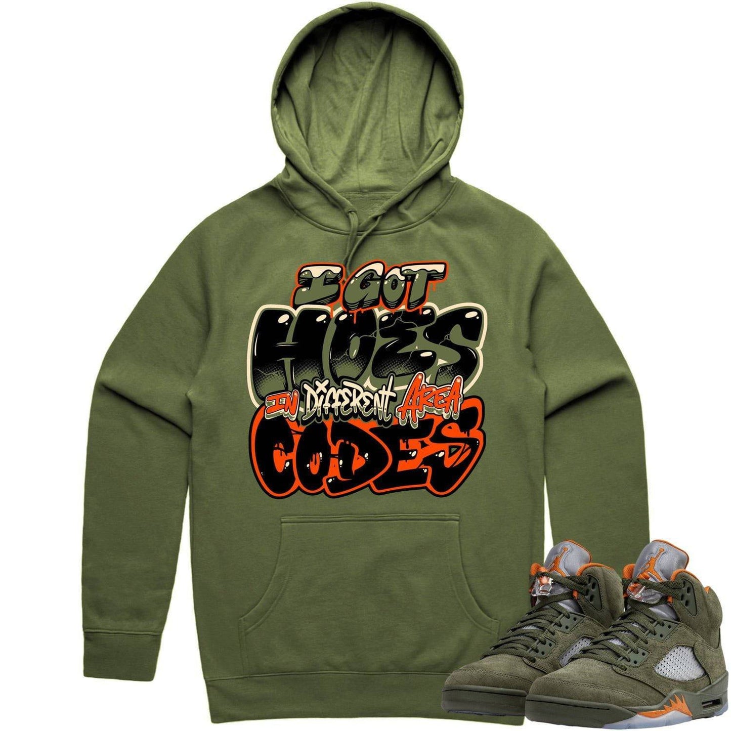 Olive 5s Hoodie - ordan Retro 5 Olive Hoodies - Celadon Area Codes