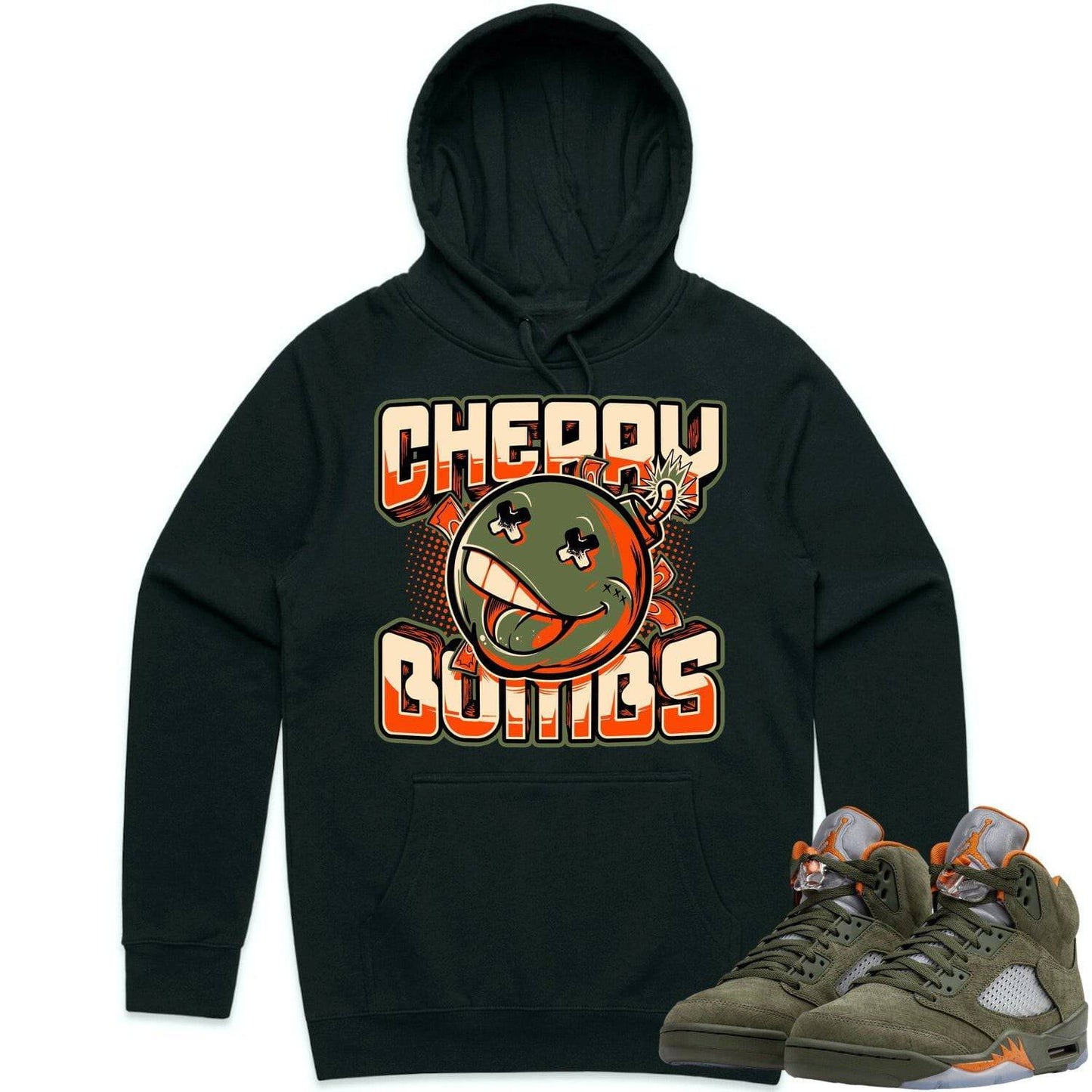 Olive 5s Hoodies - Jordan Retro 5 Olive Hoodie - Cherry Bombs