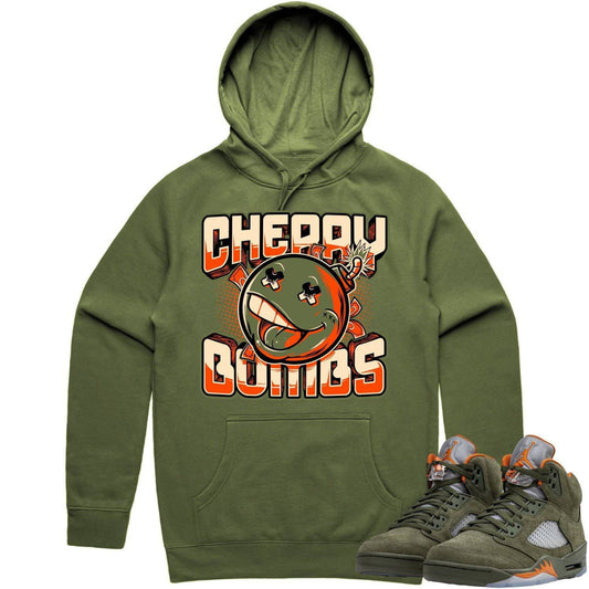 Olive 5s Hoodies - Jordan Retro 5 Olive Hoodie - Cherry Bombs