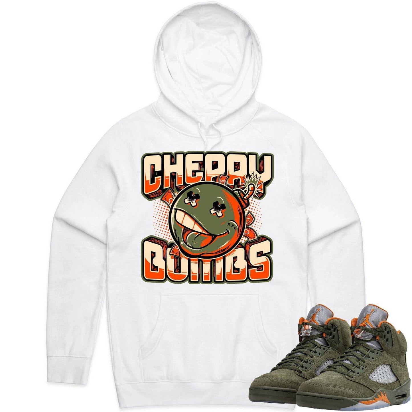 Olive 5s Hoodies - Jordan Retro 5 Olive Hoodie - Cherry Bombs