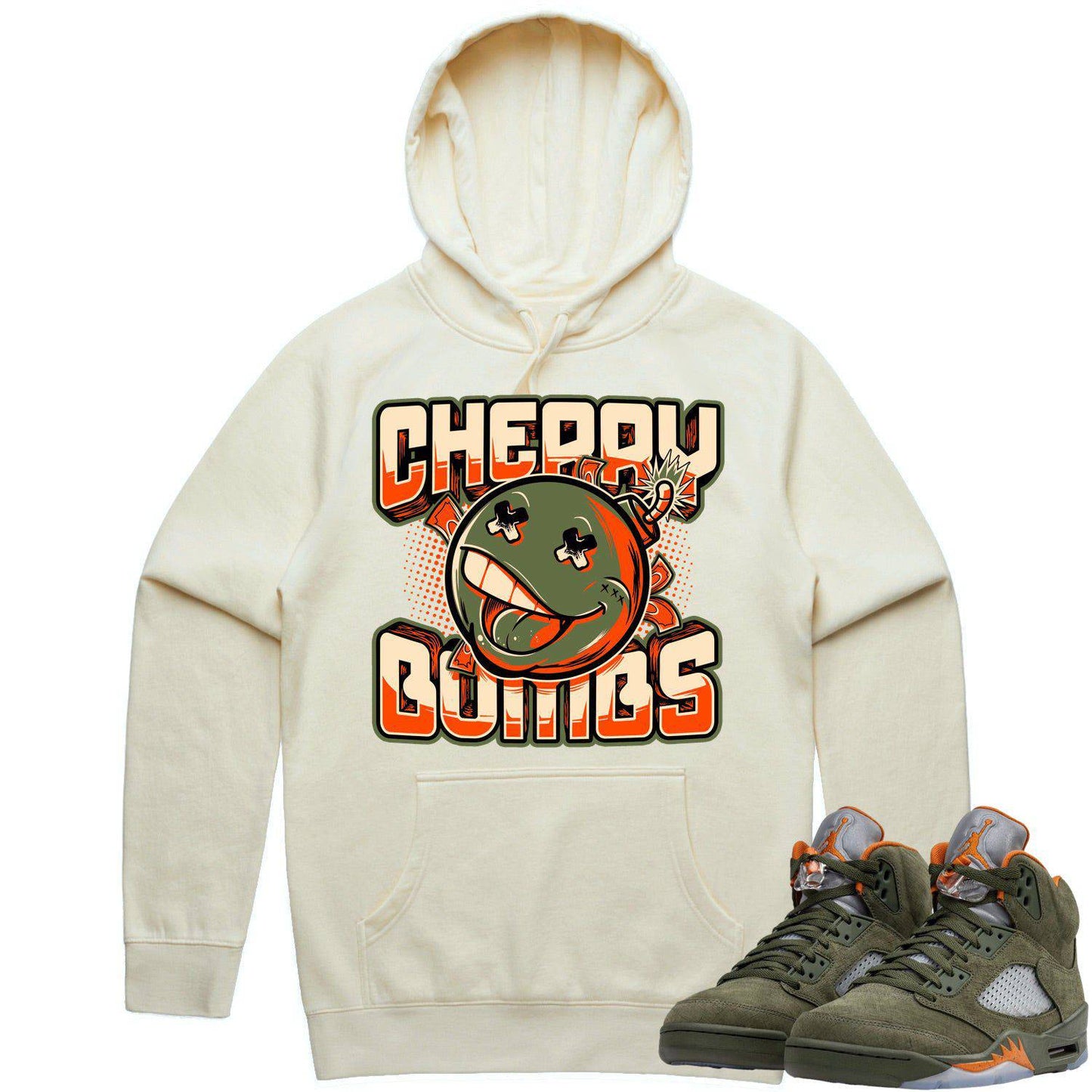 Olive 5s Hoodies - Jordan Retro 5 Olive Hoodie - Cherry Bombs