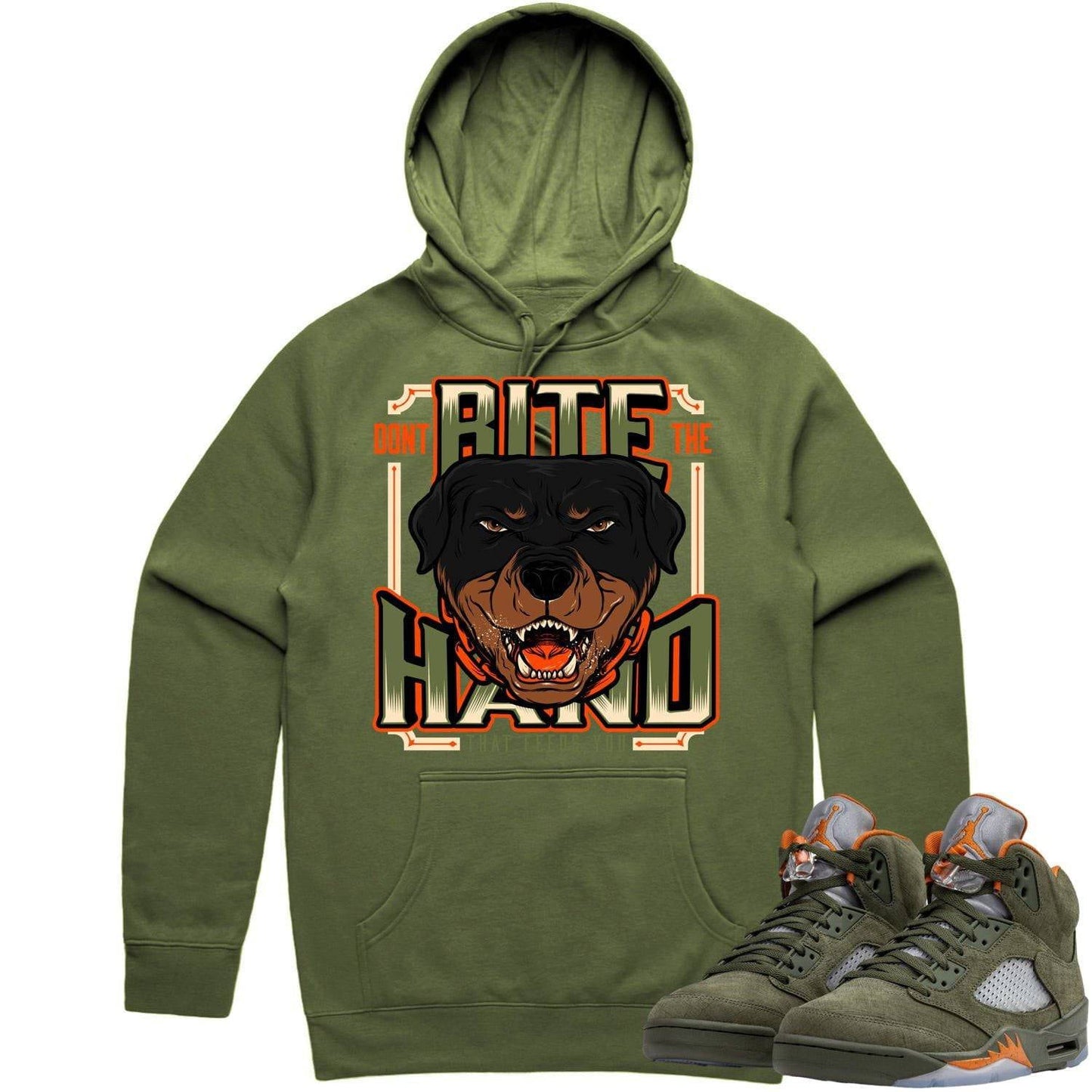 Olive 5s Hoodies - Jordan Retro 5 Olive Hoodie - Dont Bite