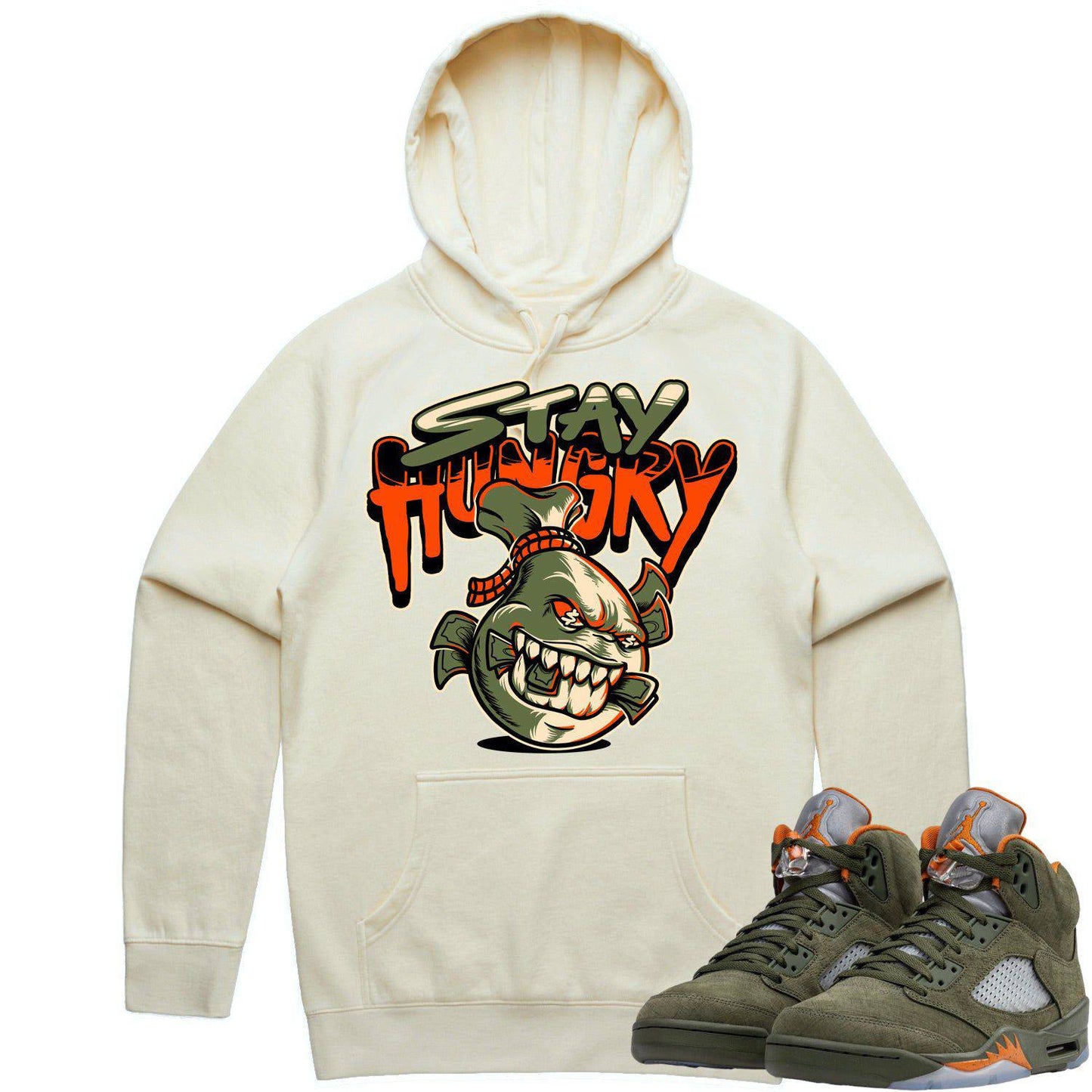 Olive 5s Hoodies - Jordan Retro 5 Olive Hoodies - Celadon Stay Hungry